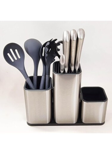 E-Leisure Universal Knife Holder Without Knives, Stainless Steel Knife and Cutlery Holder, Knife and Utensil Holder, Knife Organizer, Knife and Cutlery Organizer