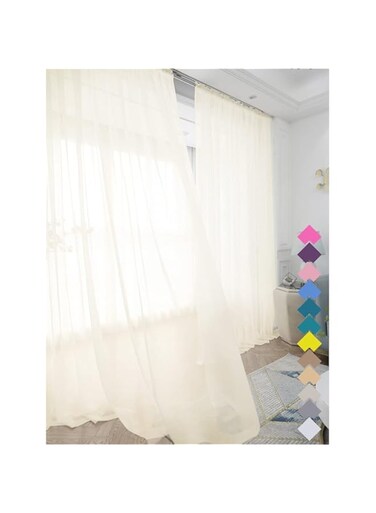 L&amp;TEC Window Beige Sheer Curtains 48 Inches Width 63 Inches Long 2 Panels Sheer Curtains Clear Curtains Basic Rod Pocket Panel for Home/Living Room/Bedroom/Kids Room
