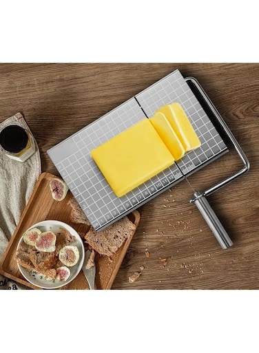 Azonee Stainless Steel Cheese Slicer, Stainless Steel Cheese Cutter with 6 Replacement Wires, Butter Cutter, Ham Divider, Cheese Dicer, Metal Cheese Cutter and Cutting Board