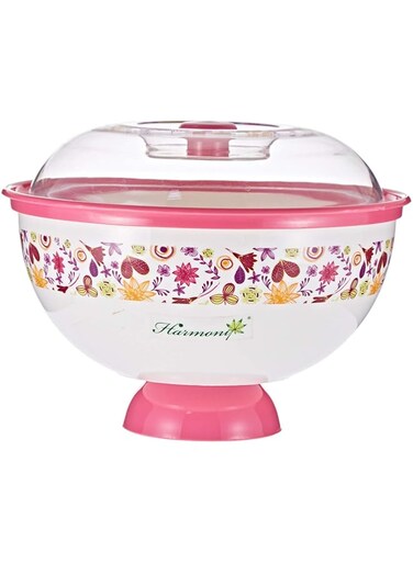 Harmony Salad Bowl With Base And Cover - 1350 Ml, White And Pink,Multi Color