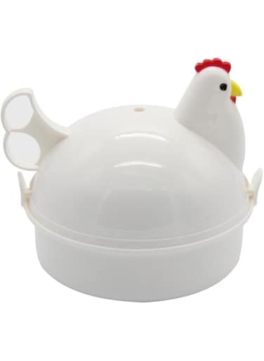 Chicken-Shaped Microwave Eggs Saver Poacher: 4-Eggs Stainless Steel Construction,Chicken Shape Microwave Egg Poacher 4 Eggs White,1pc