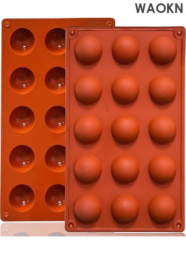 Small 15-Cavity Semi Sphere Silicone Molds , Silicone material, safe, soft and comfortable , Non-Stick ,2 Packs Half Sphere Silicone Baking Molds , suitable for Making Jelly , Chocolates , Egg tart bread and Cake , red .