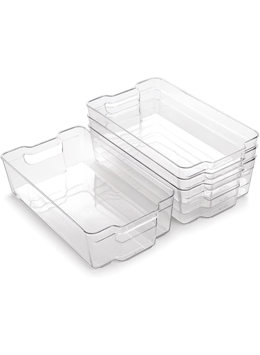 BINO   Stackable Storage Bins, X-Large - 4 Pack   The Stacker Collection   Clear Plastic Storage Bins   Organization and Storage Containers for Pantry &amp; Fridge   Multi-Use Organizer Bins   BPA-Free