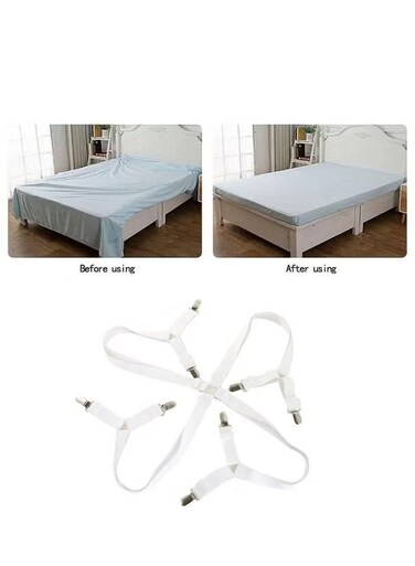 Straps Bed Sheet Holder Straps, Fitted Sheet Clips Adjustable Elastic Crisscross Suspenders Bedding Accessories Bed Sheet Fasteners for Corners, Fit Round and Square Mattresses