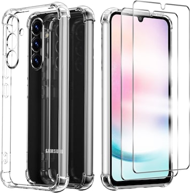 Compatible with Samsung Galaxy A56 Case and Tempered Glass Screen Protector [2 pack] Soft Bumper Anti-Scratch Silicone Phone Case Cover Transparent (Clear Case With Screen Protector)