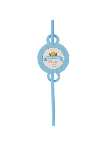 Goldedge 10pc Plastic Reusable Light Blue Color Straws Printed on Banner Ribbon Happy Birthday Prince with Crown Print top for Boys Party &amp; Occasions Medium DI-119
