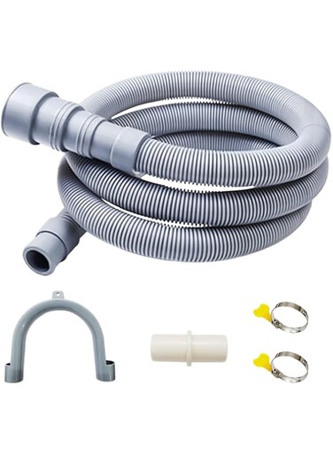 Young Wolf Washing Machine Drain Hose Flexible Dishwasher Drain Hose Extension Kits Corrugated Washer Discharge Hose w/1x Extension Adapter, 2X Hose Clamps, 1x U-Bend Hose Holder (3 Meters)