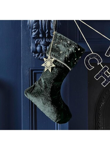 Ginger Ray Stocking - Green Velvet With Embroidery