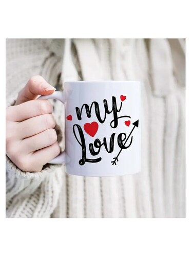 1pc "My Love" White Ceramic Coffee Mug with Red Heart Design - Dishwasher Safe, Insulated Cup for Home &amp; Travel - Ideal Gift for Valentine's Day, Birthdays, Christmas, Thanksgiving, Coffee Cup WHITE