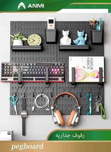 Pegboard Combination Wall Organizer Kit, 4PCS Pegboard and 18 Accessories Modular Hanging, Plastic PegBoard Organizer for Home Kitchen Office (black)