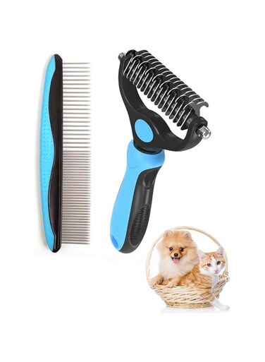 Deshedding Brush - Double-Sided Undercoat Rake for Dogs and Cats - Shedding Comb and Dematting Tool, Extra Wide, Pet Grooming Kit Essential