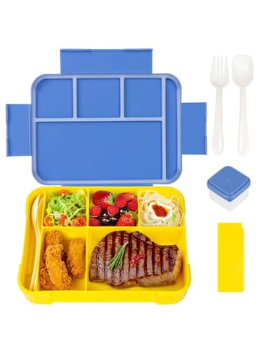Strayelf 1330 ML Bento Lunch Box for Kids,Leakproof Kids Bento Box 5 Compartments Toddler Lunch boxes with Cutlery Set for Back to School,Book-Style Lunch Snack Containers for Toddler Daycare