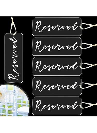 6 Pieces Reserved Signs for Wedding Chairs, Chair Placeholder Seating Signage Reserved Hanging Sign Acrylic Tag for Wedding Church Restaurant Office Party (White Lettering)