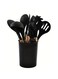 12 Piece Kitchen Utensil Set Silicone Cooking Utensil Kit Spatula Heat-Resistant Wooden Spoon Gadget Tool for Non-Stick Cookware (Black)