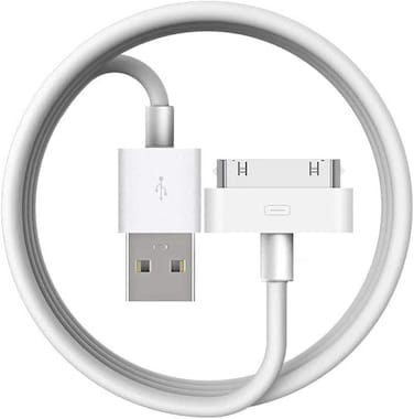 Muzz 30 Pin USB Charging Cable, USB Sync Charging Cord for iPhone 4 4s 3G 3GS, iPad 1 2 3, iPod Touch Nano, White, 1 Piece