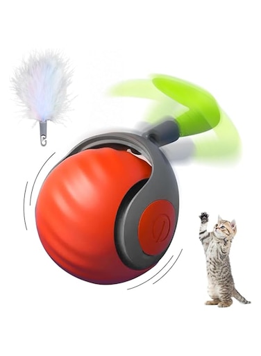 Masroo Moving Ball Cat Toys with Feather Tail, Rechargeable New Interactive Ball for Indoor Cats Exercise, Smart Interactive Kitten Rolling Ball