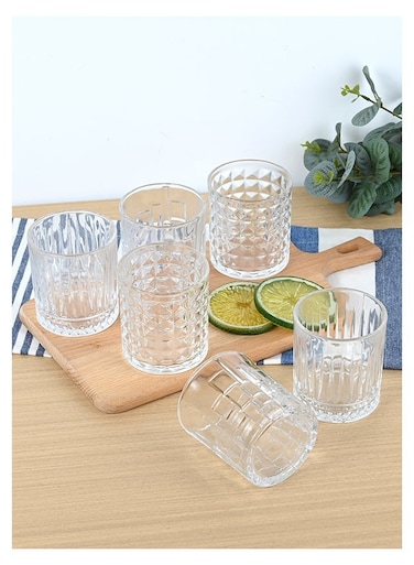 Embossed Old Fashioned Whiskey Glasses - Durable 330ml Glass Tumbler with Mixed Design for Cocktails, Water, Juice, Beer, Wine-Special Edition Glassware Set, Dishware, Dishwasher Safe