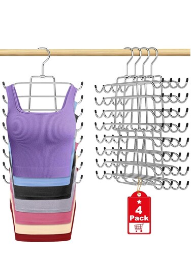 Tank Top Hanger, Space Saving Bra Hanger, Non-Slip Hanging Sport Bras Holder, Closet Organizers and Storage for Camisoles Tank Tops Bras Ties Swimsuits Strappy Dress, Silver