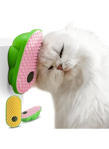 Rayyan Catnip Toys for Indoor Cats, Stick on Wall Catnip Ball Toys for Cats to Lick, Massage &amp; Self Grooming (Yellow &amp; Pink,2 Pack)