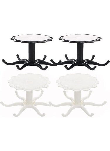 4 Pieces 360&Acirc;&deg; Rotating Utensil Holder Hook, Multi-purpose Wall Mounted Hole Free Hanger, Self-Adhesive Under Cabinet Scarf Tie Hanger, Kitchen Tools Rack, Six Hooks In One (Black &amp; White) Black &amp; White