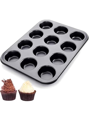 12-Cup Nonstick Muffin And Cupcake Baking Pan, Carbon Steel Bakeware Tart Baking Tray Cake Mold, Easy-Release Brownie Tin Cupcake, Durable Rust-Resistant Decorative Tool For Home Kitchen.