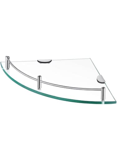 Exrp Glass Corner Shelf Bathroom Shower Shelf Tempered Glass with Rail SUS 304 Stainless Steel Floating Wall Mount Bracket Brushed Brass