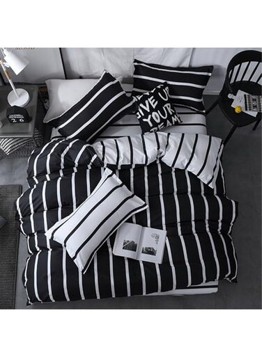6-Piece Premium Quality Long Lasting Super Soft Light Weight Queen Size Bedding Set Black/White 200x230cm
