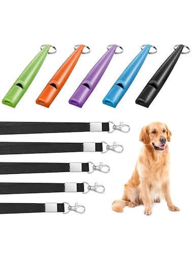 Excefore 5 Pcs High Pitch Plastic Dog Whistles for Recall Training, Dog Training Whistles with Lanyards and Key Rings