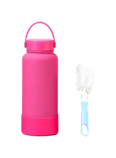 QUEENADA 1000ml Water Bottle - 304 Stainless Steel Thermos Bottle with Straw, Sports Bottle with 2 lids(rose)