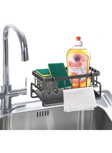 Kitchen Sink Caddy Organizer, Sponge Holder for Kitchen Sink Organizer, Rustproof 304 Stainless Steel Sponge Organizer with Auto Drain Tray, Dish Sponger Holder for Bathroom and Kitchen Supplies