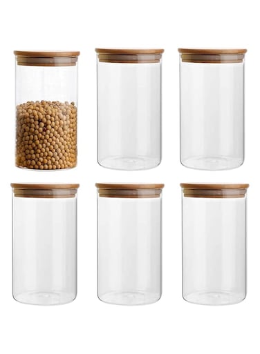 AKDC Glass Food Storage Containers Set, 1000ml, Airtight, with Wooden Lids, Set of 6