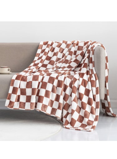 Cozy Reversible Checkerboard Throw Blanket, Soft, Fluffy, Lightweight for Couch, Sofa and Bed
