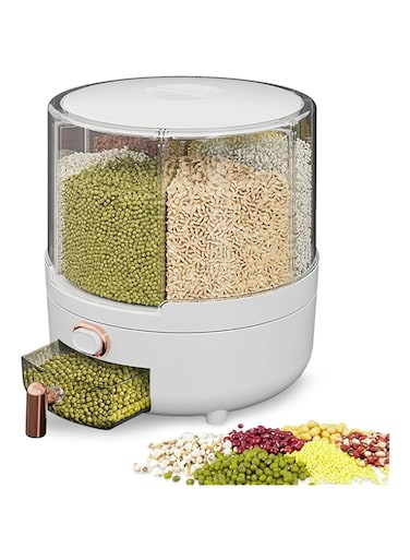 HIKKY Rice Dispenser, 360&deg;Rotating Grain Dispenser Rice &amp; Grain Storage Container, One-Click Output Cereal Dispensers with Measuring Cup, Coffee Beans