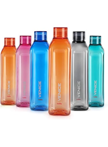 CELLO Venice Plastic Water Bottle   Unbreakable and Hygienic   Perfect for staying hydrated at the school,college, work, gym and outdoor adventures Water Bottle   1 Litre   Set of 6, Assorted