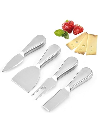 Oasisgalore 4 Pieces Set Cheese Knives, Steel Stainless Cheese Slicer Cheese Cutter Cheese Fork Light Weight One-Piece Design