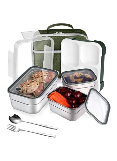 Stainless Steel Lunch Box for Kids Adults,Insulated Bento Lunch Box with Tableware and Bag 1260ml