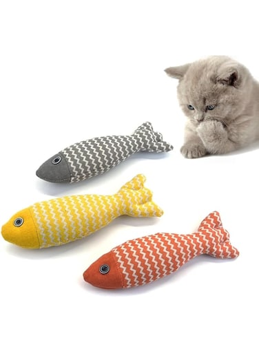 Coodipet Cat Catnip Toys Fish - Cat Nip Kicker Toy for Indoor Cats, Squeak Interactive Toys for All Breeds Kitten, 3 Pcs Plush Pillows Soft and Durable for Pet Teething, Chewing, Playing