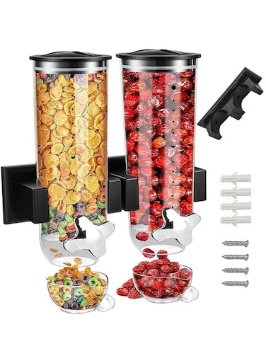 Dispenser / Wall Mounted Cereal Dispenser / Corn Flakes Dispenser / Double and Triple Dispenser for Muesli, Corn Flakes, Cereals and Dry Food - Black