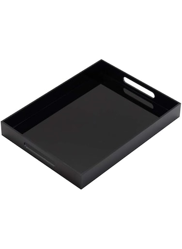 Glossy Black Sturdy Acrylic Serving Tray with Handles-10x15Inch-Serving Coffee,Appetizer,Breakfast,Butler-Kitchen Countertop Tray-Makeup Drawer Organizer-Vanity Table Tray-Ottoman Tray-Decorative Tray