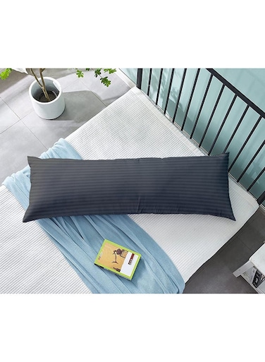 Linen Klub Krude Long Body Pillow 1pc, Fabric: 100% Polyester 85 GSM Microfiber 1 cm Stripe Super Soft, Filling: 1300 gm Hollow Fiber Comfort, Breathable &amp; Ultra Soft , Size: 45 x 120 cm, Color: Dark Grey