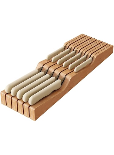 GHWIE In-Drawer Knife Block Organizer - Bamboo Wood Drawer Knife Organizer-Protecting Knife Organizer Block Holds Up To 11 Knives（Not Included）
