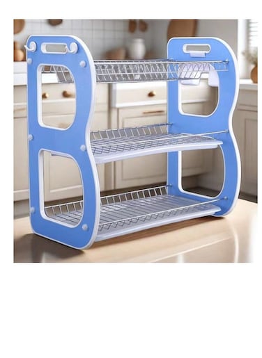 3 Layer Dish Drying Stand Dish Rack with Drain Tray Bowl Storage Rack Plate Organizer Utensil Holder Dish Driner for Kitchen Countertop (B)