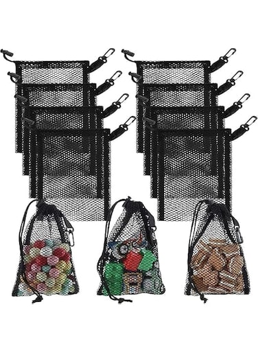 Oasisgalore 10 Pack Mesh Drawstring Bag 11.8x7.9inch Mesh Bags Multi-Purpose Net Bag with Cord Lock Closure for Home Kitchen Laundry Travel Camping Outdoor - Black