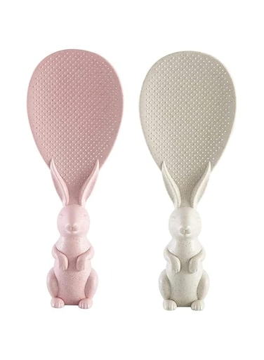 SYOSI Rice Scoop, Creative Cute Rabbit Non-Stick Rice Scoop, Bunny Shape Standable Rice Scooper, Household Rice Cooker Rice Spoon, Cartoon Rice Spoon 2Pcs (Pink+Beige)