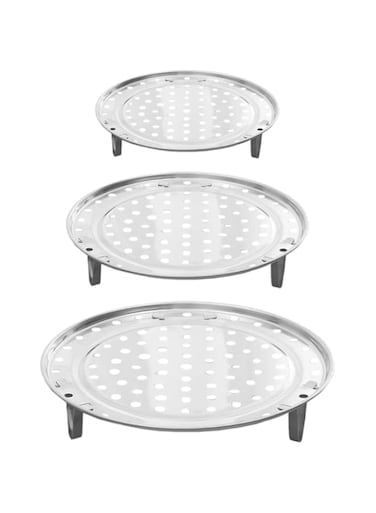 SYOSI Steamer Rack, 3 Pcs Stainless Steel Steamer Pan Baking Cooling Rack Trivet Stand Kitchen Food Steaming Pans Steamer Basket for Dim Sum Dumpling (Silver)