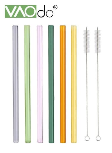 8PCS Glass Smoothie Straw Inner Diameter 5MM Wide Reusable Straight Straws with 2 Cleaning Brush Suitable for Juice Milk Smoothies