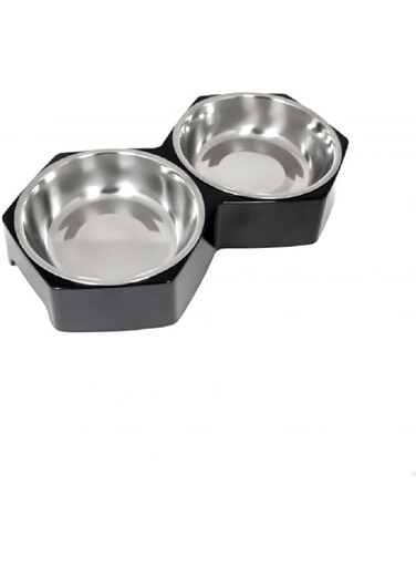 Pawsitiv Hexagon Cat Dish Dinner Set Black M+M350ml+ 350ml