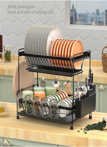 Multipurpose 2 Layer Kitchen Dish Drainer Rack