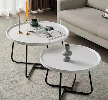 Wooden Living Room Nordic Modern Coffee Round Bed Sofa End Side Table Set For Hom, White