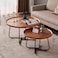 Coffee Table Nesting - Set of 2 Side Set Golden Frame Circular and Marble Pattern Wooden Industrial Tables, Brown